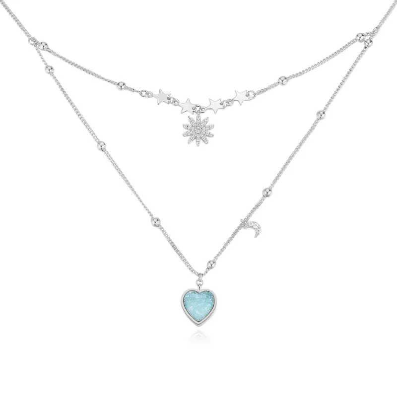 LOVE NOTE｜Sky Blue Druzy Silver Layered Necklace