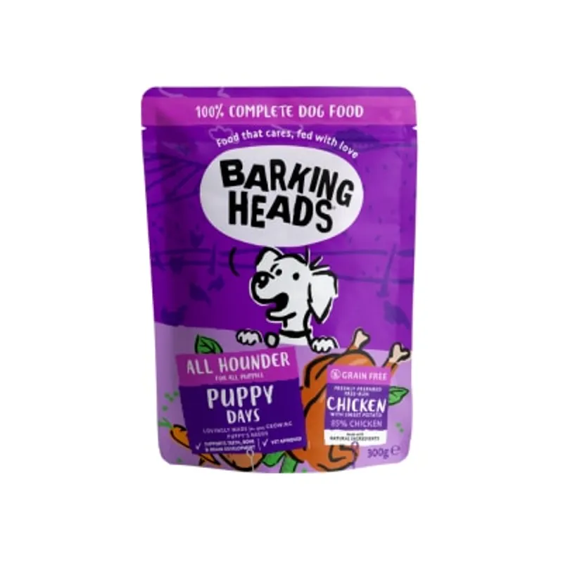 無穀物放養雞成長營養幼犬主食濕包 (300g)- BARKING HEADS