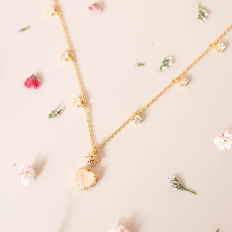 Peach Twinkle Gold Necklace - ROSE QUARTZ
