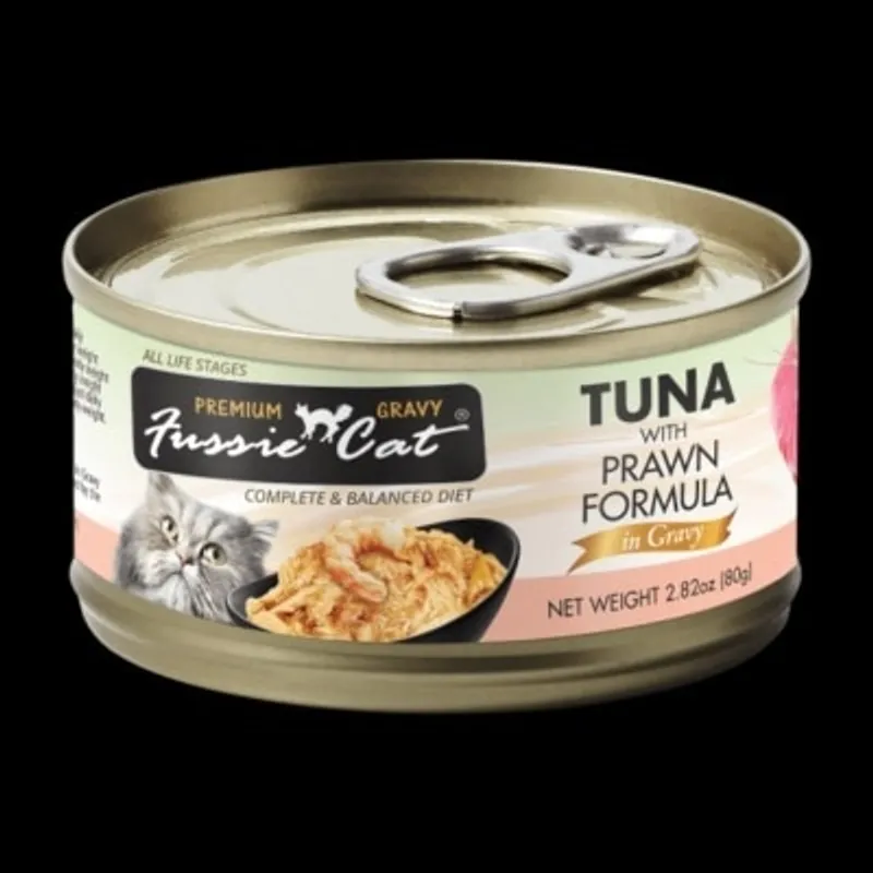 Fussie Cat Tuna with Prawn 極品吞拿魚 + 虎蝦肉汁主食罐 80g [FUG-ORC]