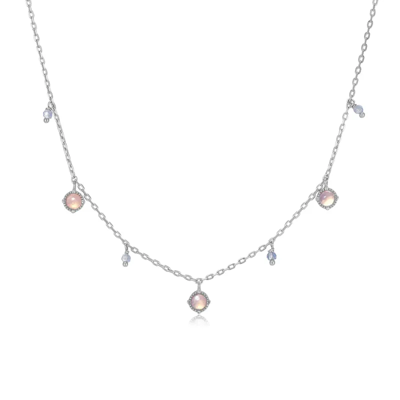 Aquamarine 8 Moonstone Silver Dangle choker