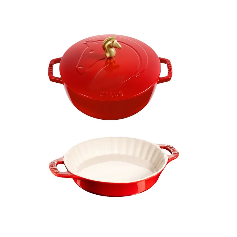 STAUB 法式炖锅 24cm/3.6L 红 (马年特别版) STAUB 陶瓷圆形盘 28cm 红