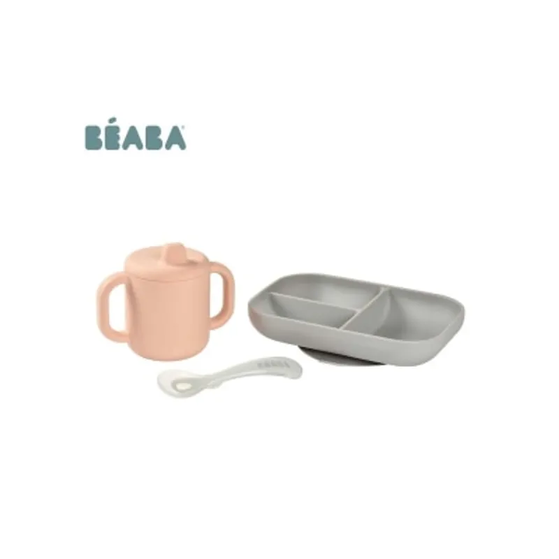 Beaba 矽膠學習套裝 (學習杯, 矽膠分隔餐盤+ 2階段軟勺)