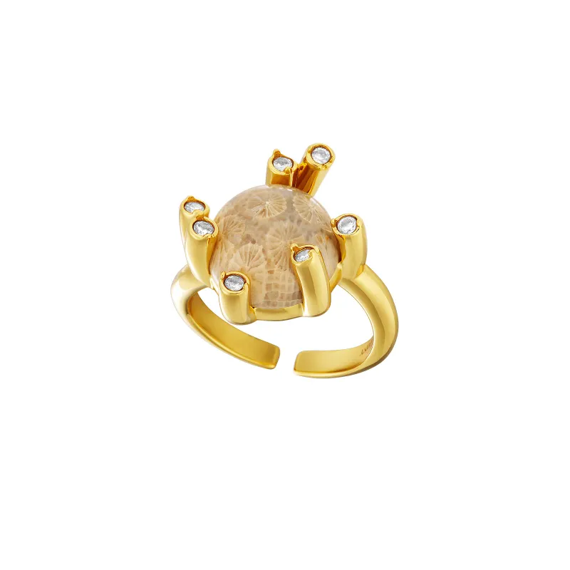 Jade Coral Fossil Ring