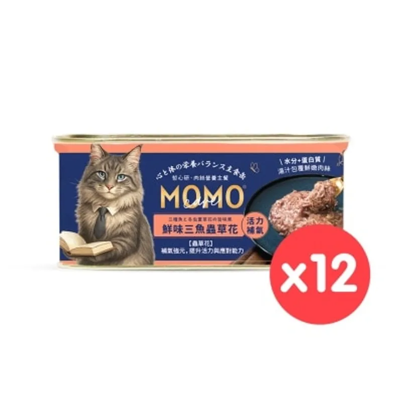 MOMOCARE [12罐]萌寵守護・哲心研 鮮味三魚蟲草花 肉絲｜主餐罐 (110g X12) 18807