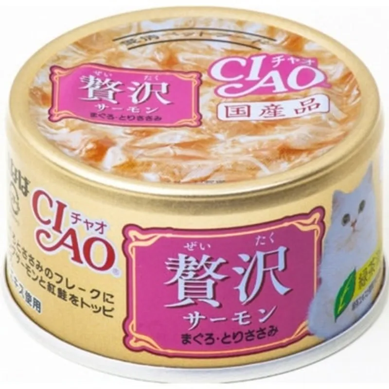 INABA CIAO 奢華 - 三文魚 吞拿魚+雞肉(80g)貓罐頭 A-143
