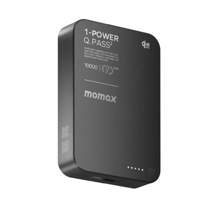 MOMAX 1-Power Q.Pass² 10000mAh Qi2 25W 磁吸流動電源(CCC認證)(黑色) IP168Q22D