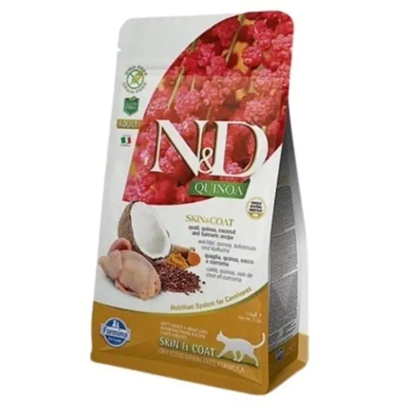 Farmina N&D Quinoa Formula Skin & Coat - Quail 藜麥功能系列 皮毛保健 - 鵪鶉椰子 天然貓乾糧 1.5kg