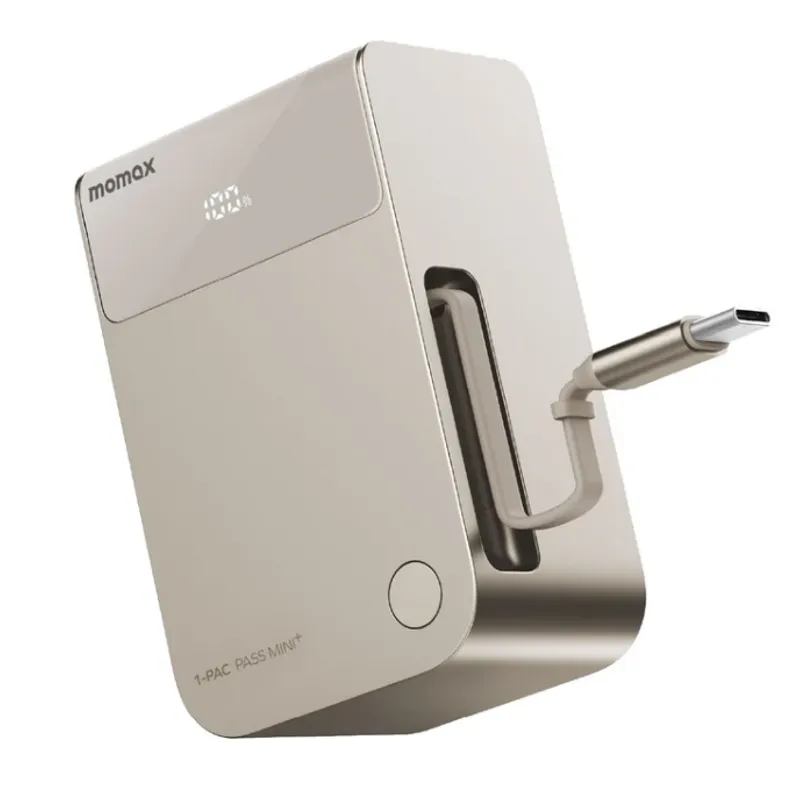 MOMAX 1-Pac Pass Mini+二合一內建伸縮充電線電源 10000mAh 鈦