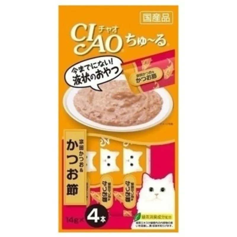 INABA CIAO 宗田鰹+木魚醬 肉泥餐包 (14g x 4) 貓小食4SC-75