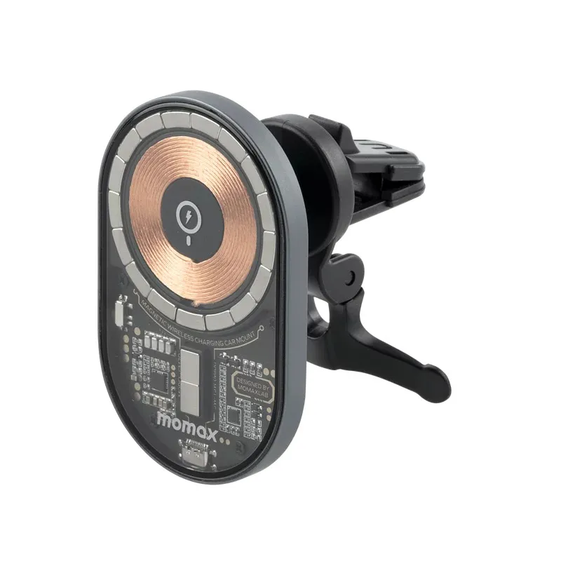 MOMAX Q.Mag Mount 3 15W透明磁吸無線車充支架 深灰色
