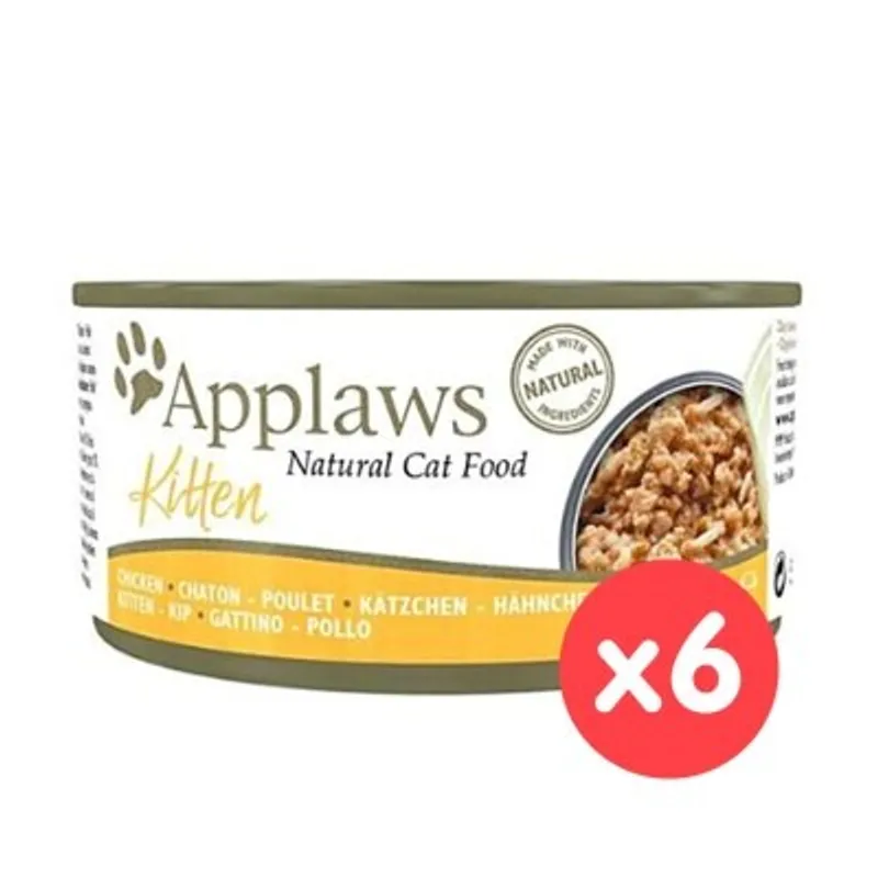APPLAWS [6罐裝] [全天然系列] 肉絲湯汁配方 - 雞肉幼貓罐頭 (70g x6) Applaws