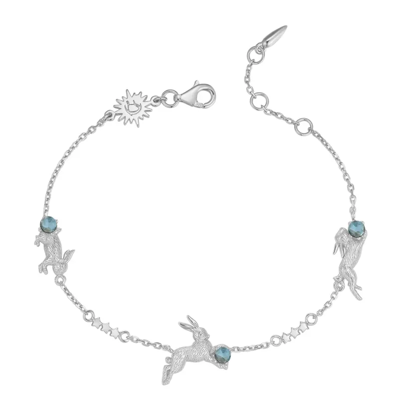 Blue Topaz Silver Leaping Rabbit Bracelet