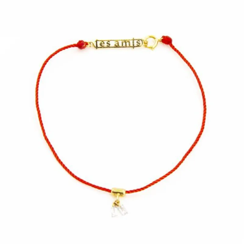 LES AMIS 兩顆方形鑽石18k黃金紅色手繩