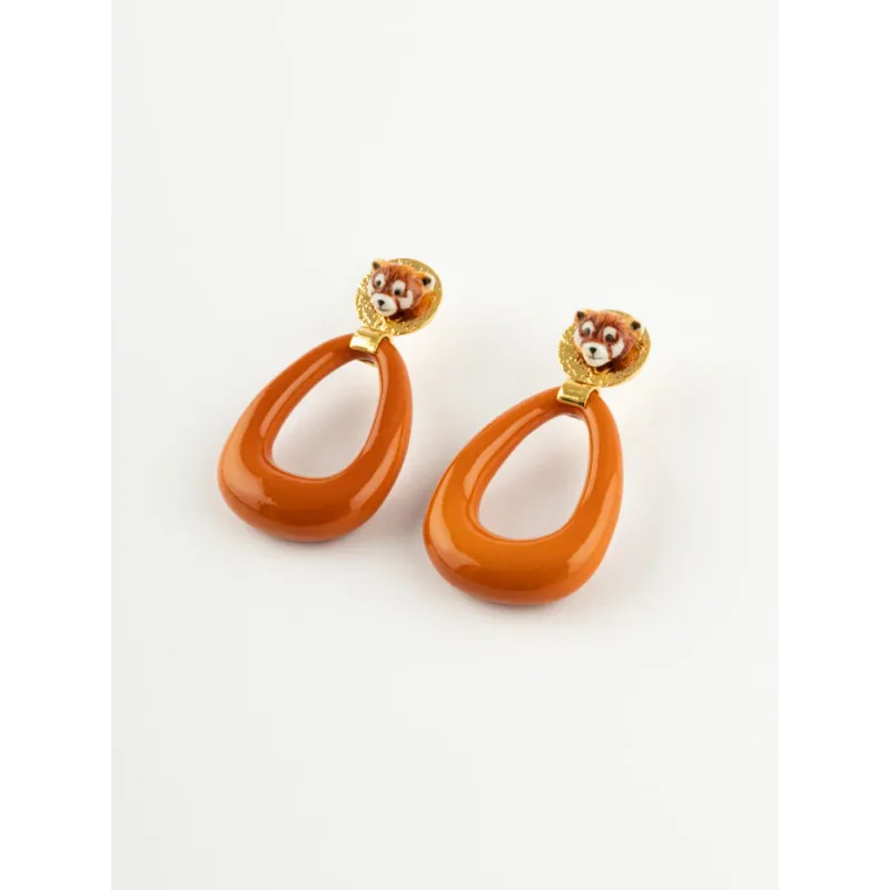 Red Panda Oval Earrings