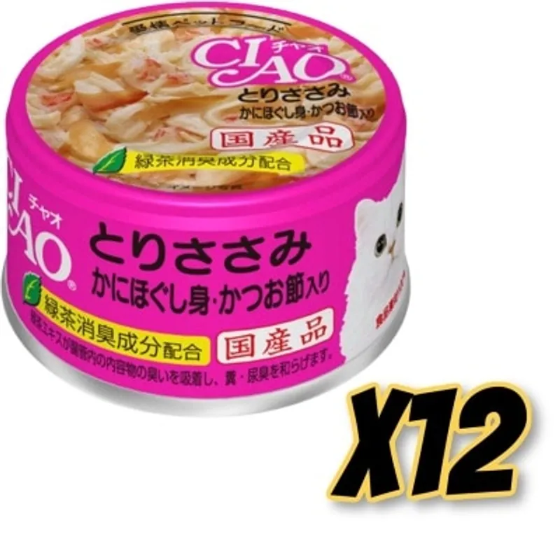 INABA CIAO - 雞肉 蟹柳棒 鰹魚節 (85gx12)貓罐頭 A-17x12