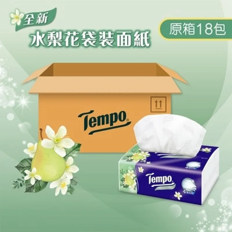 TEMPO得寶 四層水梨花味袋裝面紙 (原箱18盒)