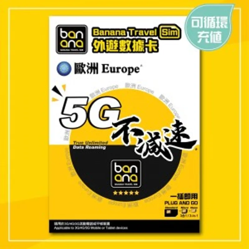 Banana 歐洲31國5G不減速數據咭 (15天)
