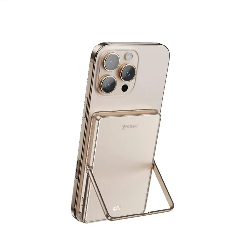 XPower M10K2 5合1鋅合金支架數顯 10000mAh PD3.0+QI2 磁吸移動電源 沙漠金 (3C認證版)
