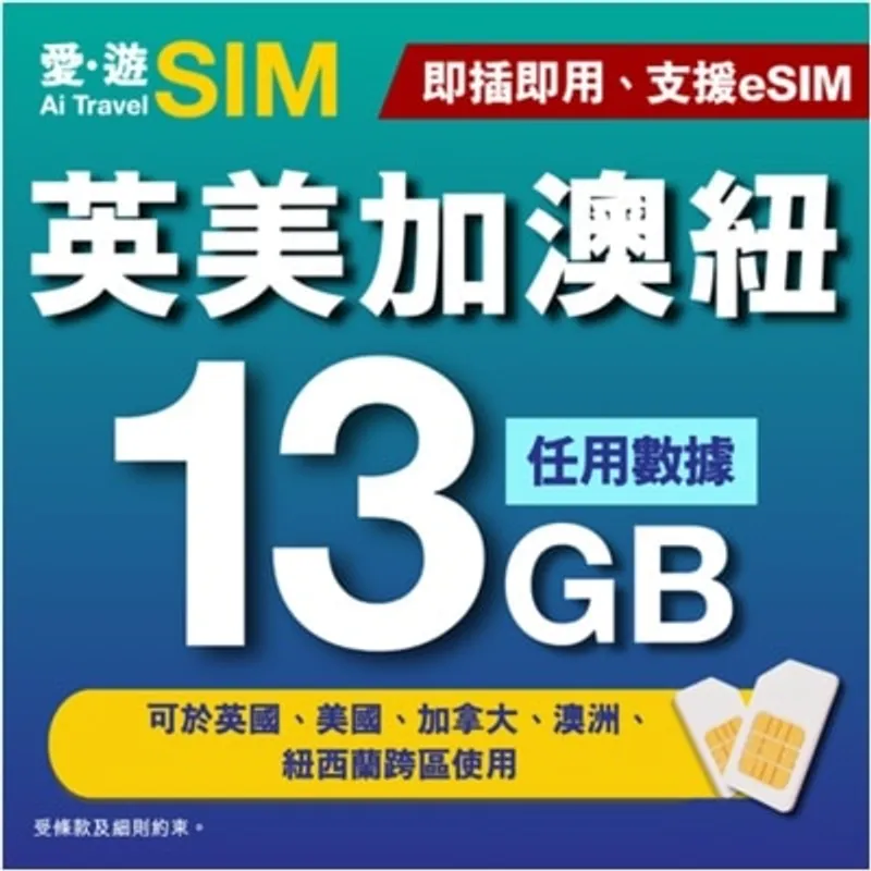 SOSIM 30日英美加澳紐13GB FUP