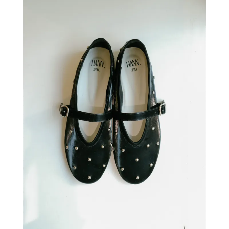 PRE-ORDER | Black Velvety Leather Mary Jane Flats