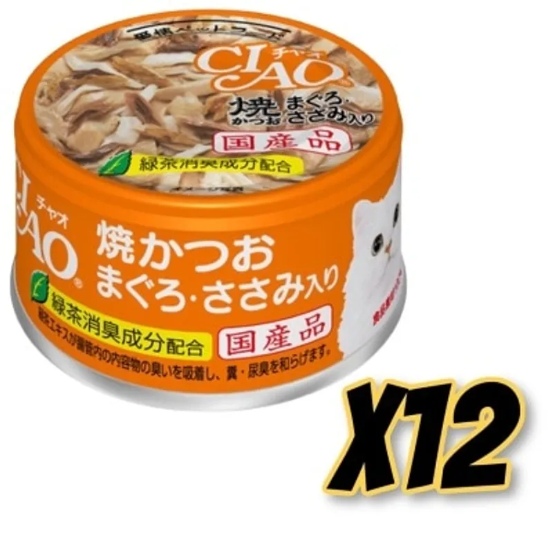 INABA CIAO - 燒鰹魚 吞拿魚 雞肉 (85gx12)貓罐頭 A-18x12