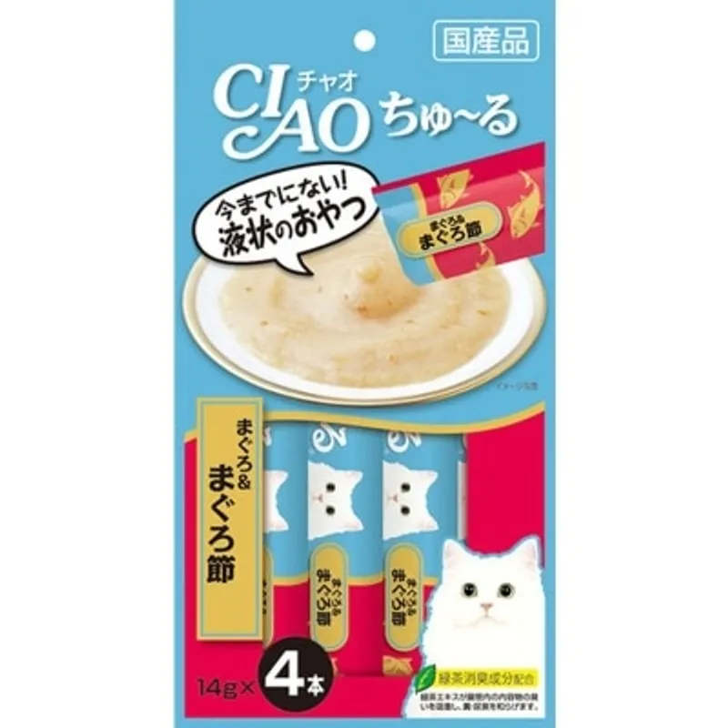 INABA CIAO 吞拿魚+吞拿魚乾醬 肉泥餐包 (14g x 4)貓小食 SC-141