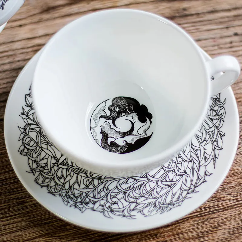 RARE TEA CO 中式叶纹骨瓷茶杯连碟
