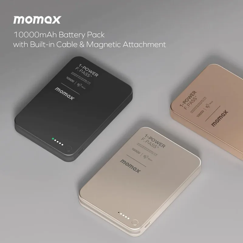 Momax 1-Power F.Pass+ 磁力帶線流動電源 10000mAh IP158 (CCC認證)