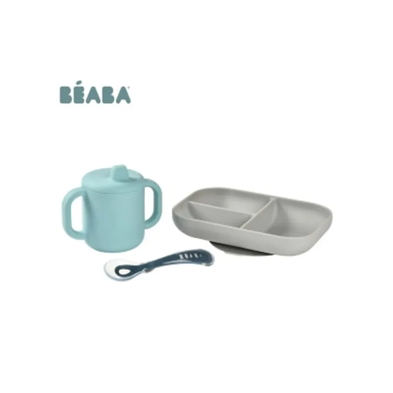 Beaba 矽膠學習套裝 (學習杯, 矽膠分隔餐盤+ 2階段軟勺)