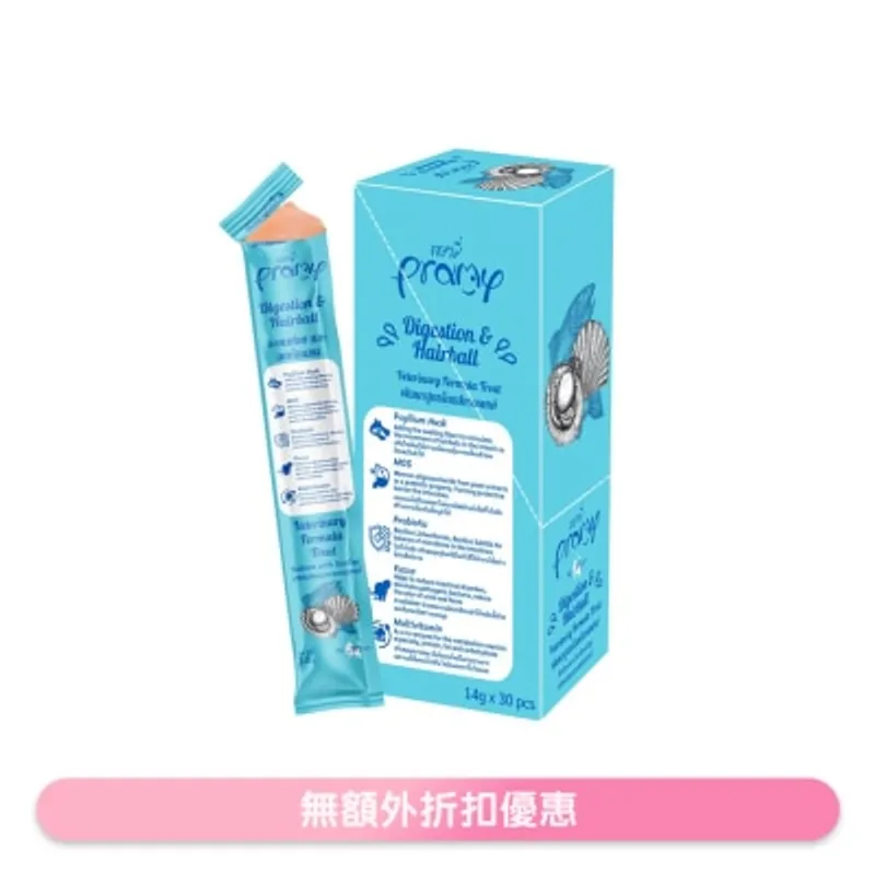 PRAMY 營養肉泥唧唧醬 三文魚扇貝 腸胃消化&化毛球(洋車前子殼) 14gx30 貓小食 044635