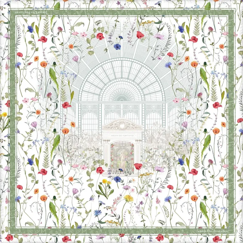 JARDIN DES FONTAINES 嘉甸晨露花夢柔滑絲巾 (90厘米)