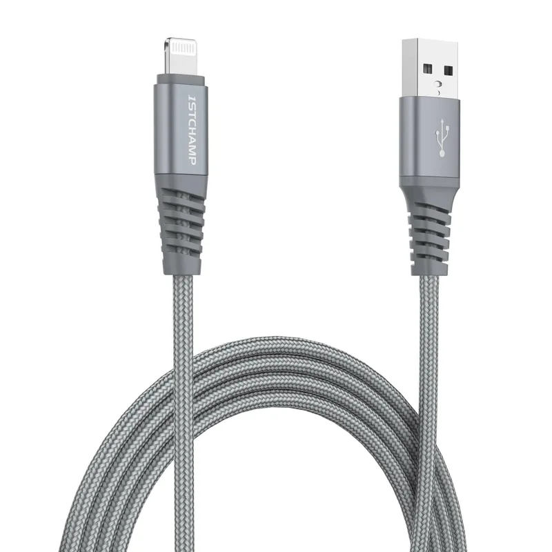 First Champion USB-A 至 Lightning 數據充電線(MFi), 尼龍編織 120cm, LTA-NY120