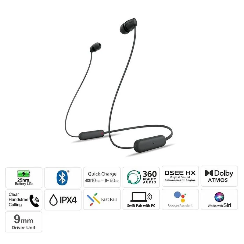 SONY 無線入耳式耳機 黑色 [原裝不配充電線] WI-C100/BZE