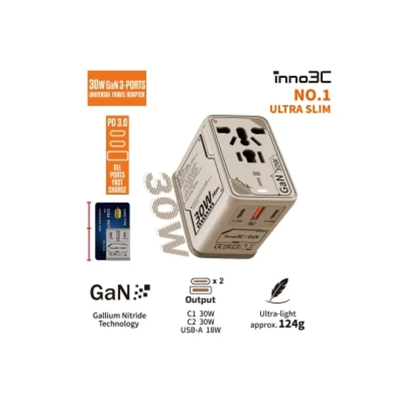 inno3C 創品 i-30WC 30W GaN 3輸出旅行轉換插頭