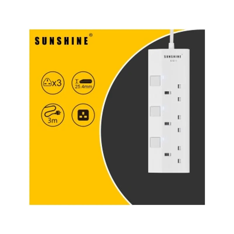 Sunshine 3位獨立開關燈制安全防雷拖板