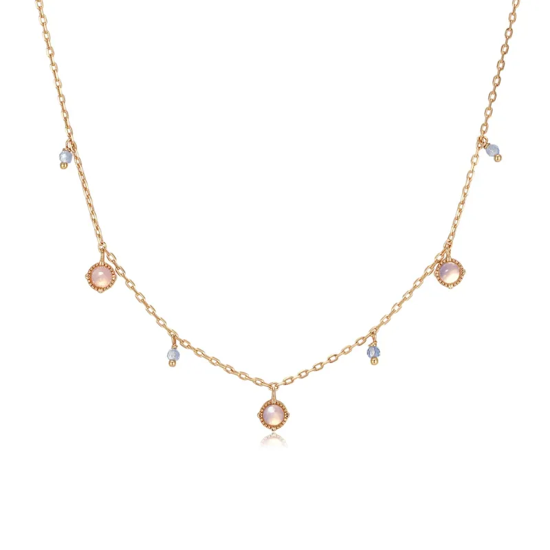 Aquamarine 8 Moonstone Gold Dangle choker