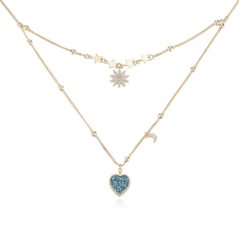 LOVE NOTE｜Blue Druzy Gold Layered Necklace