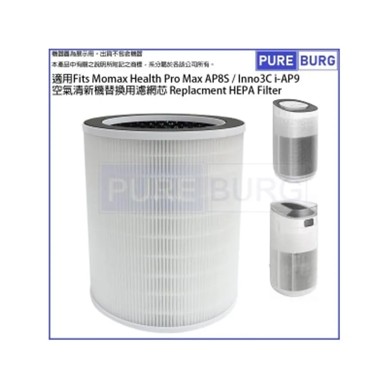 Pureburg 淨博 AP8S 代用濾網組合 (Momax Health Pro Max AP8S / Inno3C i-AP9 空氣清新機)