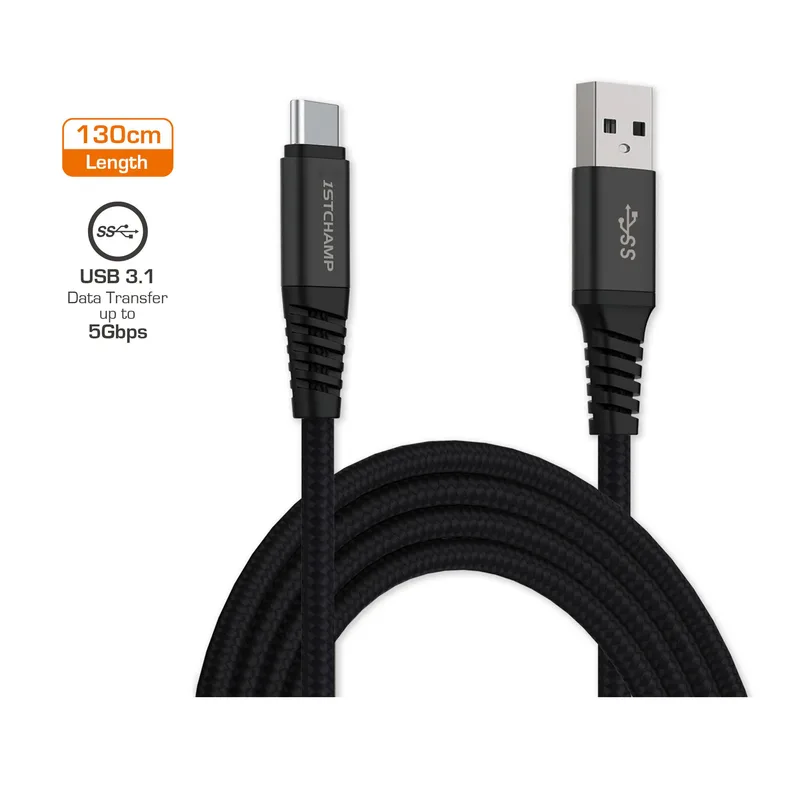 First Champion USB 3.1 Type-A 至 Type-C 連接線, 尼龍編織 130cm, TC3M-NL130
