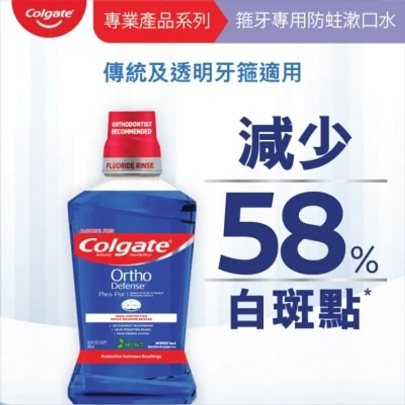 高露潔 [牙醫專業產品系列 矯齒箍牙專用] Phos-Flur 防蛀含氟減少白斑點 箍牙漱口水 (新舊包裝隨機發送)