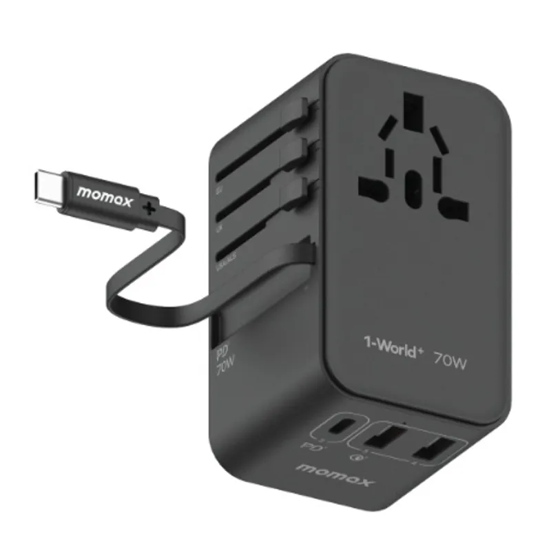 MOMAX 1-World PD70W 3插口+ AC旅行充電插座 3*USB-C + 1*USB-A 黑