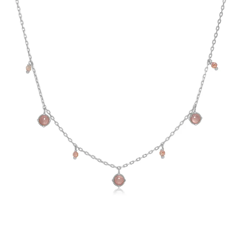 Strawberry Quartz & Rose Quartz Silver Dangle Choker