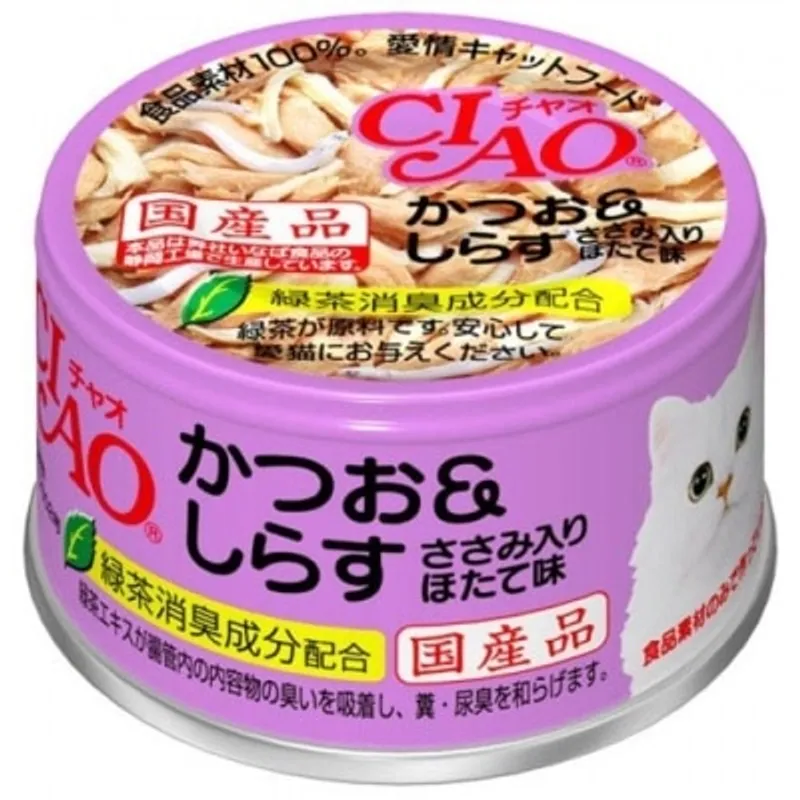 INABA CIAO - 白肉鰹魚 白飯魚瑤柱味 (85g)貓罐頭 A-12