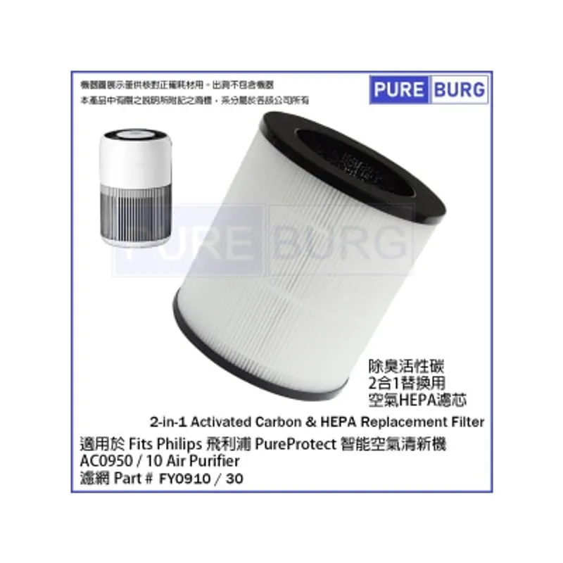 Pureburg 淨博 AC0950 代用濾網組合適用於 Philips 飛利浦 PureProtect AC0950 / 10 空氣清新機