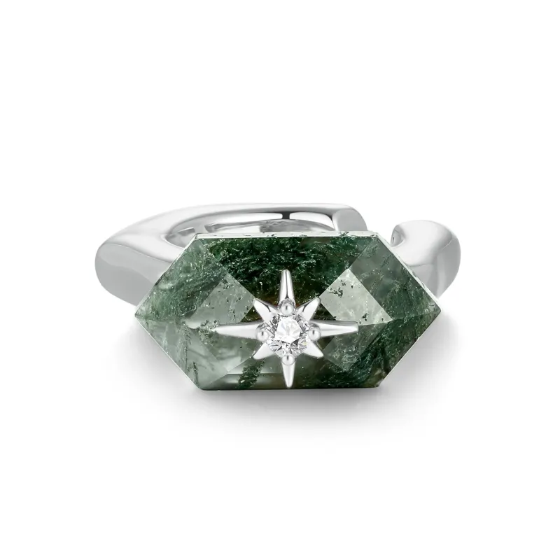 Talisman｜Hexagon Moss Agate Silver Ear Cuff