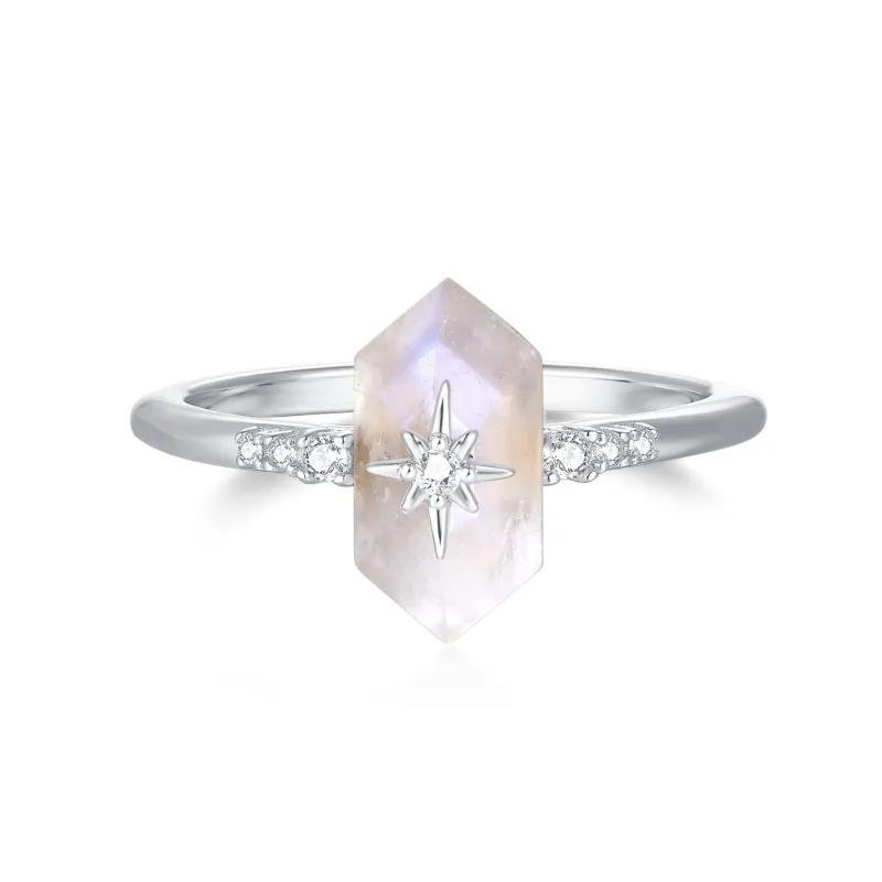 Talisman｜Hexagonal Moonstone Silver Ring