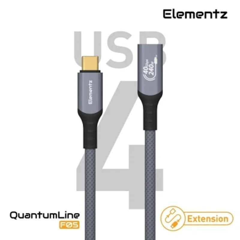 Elementz NQL-F05 USB4 240W / 40Gbps 8K@60Hz Type-C 公對母全功能延長線 (50CM)