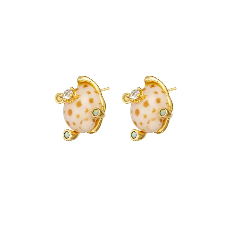 Diamond-Embellished Spotted Shell Earrings