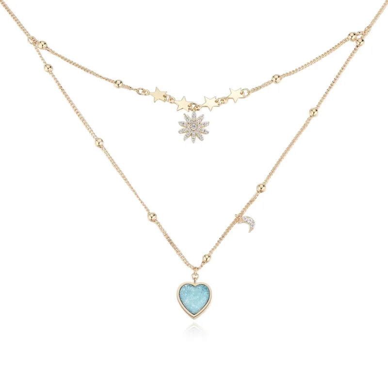 LOVE NOTE｜Sky Blue Druzy Gold Layered Necklace